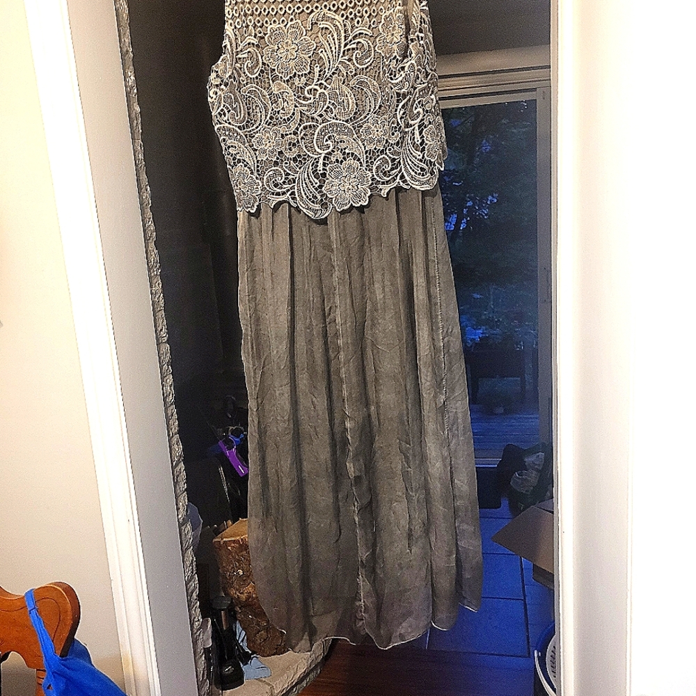 Ciao Lola Gray A-Line Maxi Skirt Pleated Cocktail